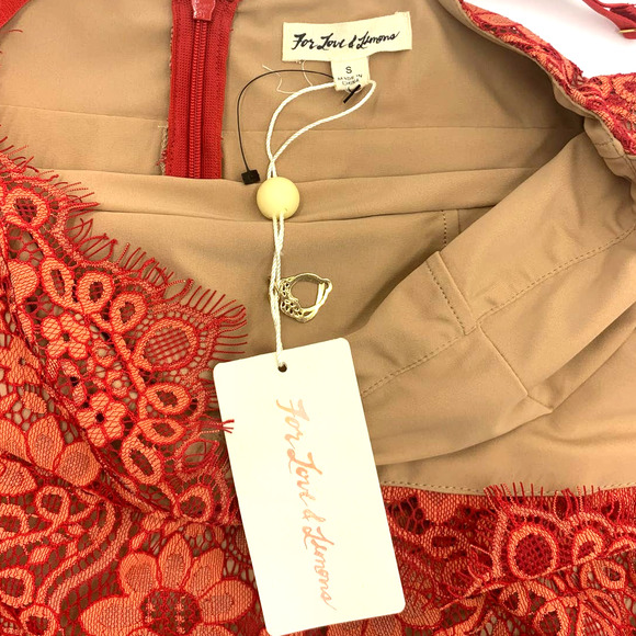 For Love & Lemons Gianna Midi Dress in Red Rust Lace - Picture 13 of 16